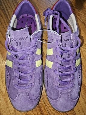 Coolway Women's Purple Suede Sneakers with Yellow Stripes